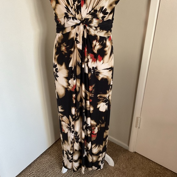 Anne Klein Black Cream Floral Maxi Dress L Large Sleeveless Event Wedding - Picture 6 of 12